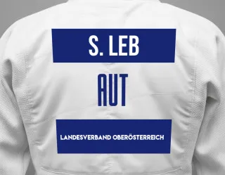 Judo GI with a backnumber showing the name Stefan Leb from Landesverband Oberösterreich