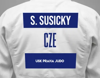 Judo GI with a backnumber showing the name Stefan Susicky from USK Praha Judo