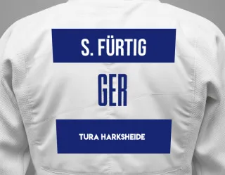 Judo GI with a backnumber showing the name Steven Fürtig from TURA Harksheide