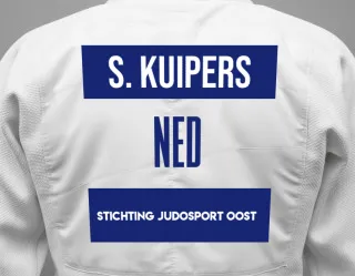 Judo GI with a backnumber showing the name Steven Kuipers from Stichting Judosport Oost