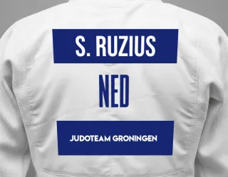 Judo GI with a backnumber showing the name Sven Ruzius from Judoteam Groningen
