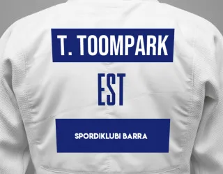 Judo GI with a backnumber showing the name Taavi Toompark from Spordiklubi Barra