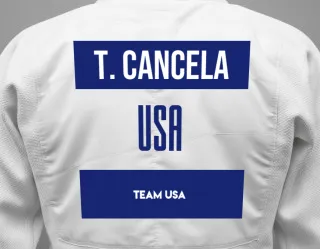 Judo GI with a backnumber showing the name Tasha Cancela from Team USA