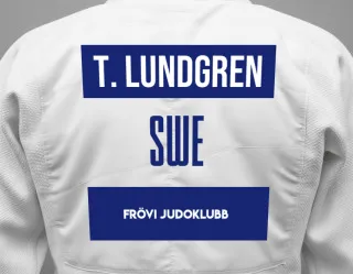 Judo GI with a backnumber showing the name Ted Lundgren from Frövi Judoklubb