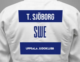 Judo GI with a backnumber showing the name Teodor Johansson Sjöborg from Uppsala judoklubb