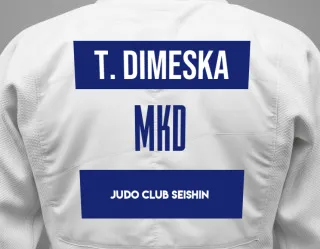 Judo GI with a backnumber showing the name Teodora Dimeska from Judo Club Seishin