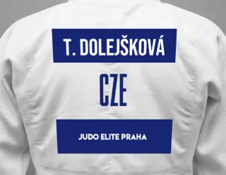 Judo GI with a backnumber showing the name Tereza Dolejšková from Judo Elite Praha