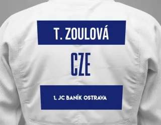 Judo GI with a backnumber showing the name Tereza Zoulová from 1. JC Baník Ostrava