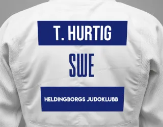 Judo GI with a backnumber showing the name Thea Hurtig from Heldingborgs Judoklubb