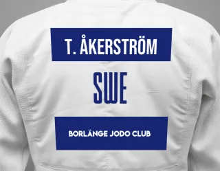 Judo GI with a backnumber showing the name Thelma åkerström from Borlänge Jodo Club