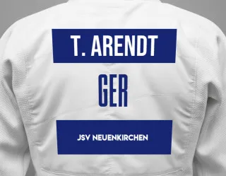 Judo GI with a backnumber showing the name Theo Hagen Arendt from JSV Neuenkirchen