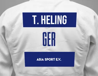 Judo GI with a backnumber showing the name Theo Heling from ASIA SPORT e.V.