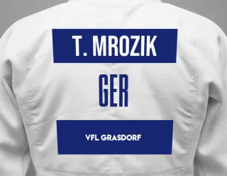 Judo GI with a backnumber showing the name Theodor Mrozik from VfL Grasdorf