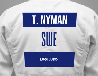 Judo GI with a backnumber showing the name Theodor Nyman from Lugi Judo