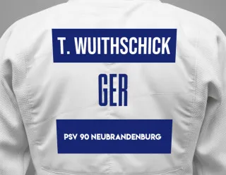 Judo GI with a backnumber showing the name Theodor Wuithschick from PSV 90 Neubrandenburg