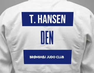 Judo GI with a backnumber showing the name Thomas Hansen from Brønshøj Judo Club