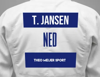 Judo GI with a backnumber showing the name Thomas Jansen from Theo Meijer Sport
