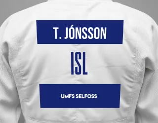 Judo GI with a backnumber showing the name Thomas Lárus Jónsson from Umfs Selfoss