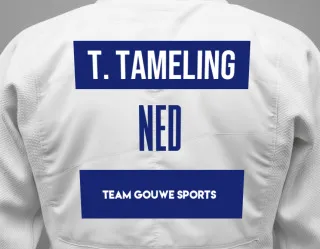 Judo GI with a backnumber showing the name Thomas Tameling from Team Gouwe Sports