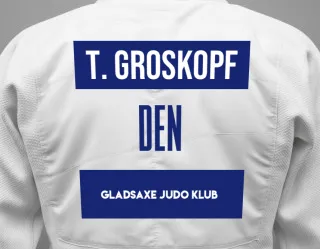 Judo GI with a backnumber showing the name Thorbjørn Groskopf from Gladsaxe Judo Klub