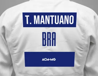 Judo GI with a backnumber showing the name Tiago Mantuano from ACM-MG
