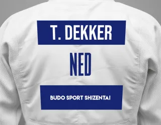 Judo GI with a backnumber showing the name Tim Dekker from Budo Sport Shizentai