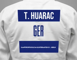 Judo GI with a backnumber showing the name Tim Huarac from Kampfsportschule im Klostergarten e.V. - Berlin