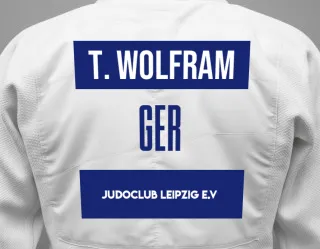 Judo GI with a backnumber showing the name Tim Wolfram from Judoclub Leipzig e.V