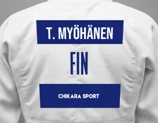 Judo GI with a backnumber showing the name Timo Myöhänen from Chikara Sport