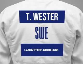 Judo GI with a backnumber showing the name Tindra Wester from Landvetter Judoklubb