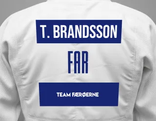 Judo GI with a backnumber showing the name Tóki Brandsson from Team Færøerne