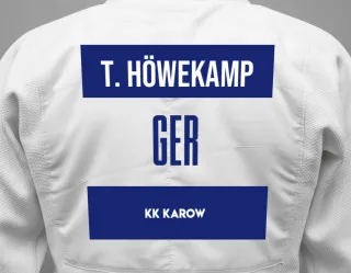 Judo GI with a backnumber showing the name Tobi Höwekamp from KK Karow