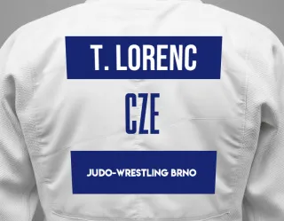 Judo GI with a backnumber showing the name Tobiáš Lorenc from Judo-wrestling Brno