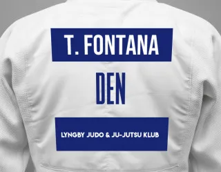 Judo GI with a backnumber showing the name Tobias Fontana from Lyngby Judo & Ju-Jutsu Klub