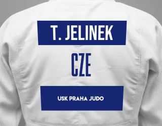 Judo GI with a backnumber showing the name Tobias Jelinek from USK Praha Judo