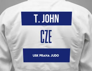 Judo GI with a backnumber showing the name Tobias John from USK Praha Judo