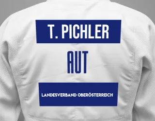Judo GI with a backnumber showing the name Tobias Pichler from Landesverband Oberösterreich