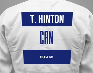 Judo GI with a backnumber showing the name Tobin Hinton from Team BC