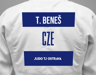 Judo GI with a backnumber showing the name Tomáš Beneš from Judo TJ Ostrava