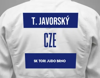 Judo GI with a backnumber showing the name Tomáš Javorský from SK TORI Judo Brno