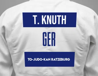 Judo GI with a backnumber showing the name Tom Knuth from To-Judo-Kan Ratzeburg