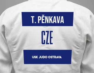 Judo GI with a backnumber showing the name Tomáš Pěnkava from USK JUDO Ostrava