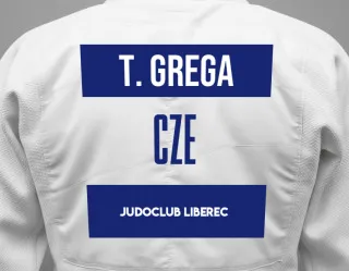 Judo GI with a backnumber showing the name Tomas Grega from JudoClub Liberec