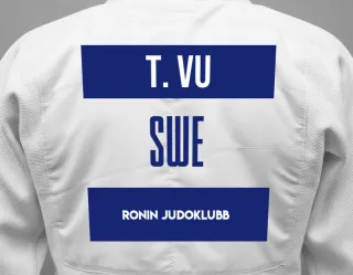 Judo GI with a backnumber showing the name Tomas Vu from Ronin Judoklubb
