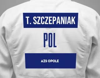 Judo GI with a backnumber showing the name Tomasz Szczepaniak from AZS Opole