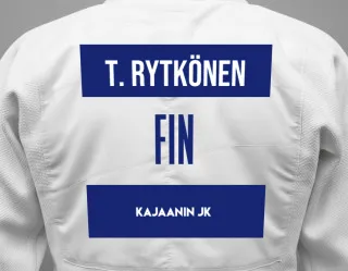 Judo GI with a backnumber showing the name Tomi Rytkönen from Kajaanin JK