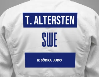 Judo GI with a backnumber showing the name Tora Altersten from IK Södra Judo