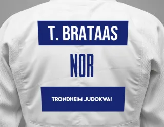 Judo GI with a backnumber showing the name Tora Hagemann Brataas from Trondheim Judokwai