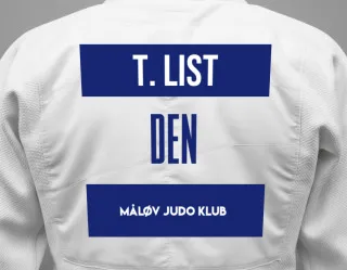 Judo GI with a backnumber showing the name Tristan List from Måløv Judo Klub