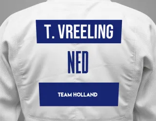 Judo GI with a backnumber showing the name Tristan Vreeling from Team Holland